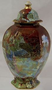 A G Harley Jones Wilton Ware - Hexagonal  Fairyland Ginger Jar/Lid - Early 1900s - SOLD