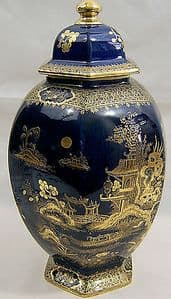 A G Harley Jones Wilton Ware - Large Hexagonal Chinoiserie Temple Jar with Lid - SOLD