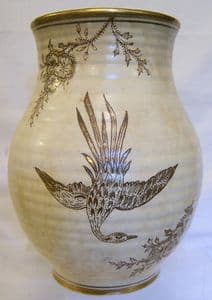 Arthur Wood & Son Large Ribbed Cream Vase - 1930s - SOLD