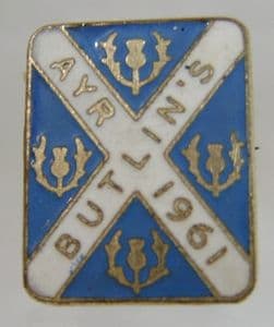 Butlins Holiday Ayr 1961 Enamel Pin Badge - Blue & White