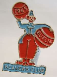 Butlins Holiday Beaver Club Enamel Pin Badge - Blue & Red - 1965