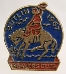 Butlins Holiday Beaver Club Enamel Pin Badge - Blue & Red - 1967