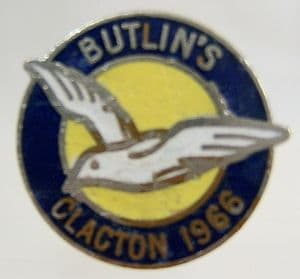 Butlins Holiday Clacton Enamel Pin Badge - Blue, Yellow & White - 1966