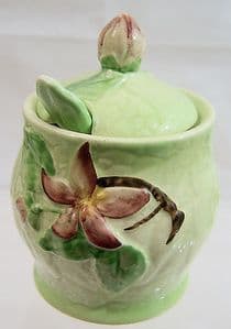 Carlton Ware Apple Blossom Preserve Pot complete with Stand & Spoon - 1940s