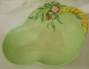 Carlton Ware 'Basket' Green Embossed Serving Open Bowl with Handle - 1940s