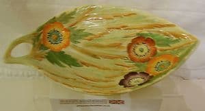 Carlton Ware Embossed Anemone Medium Sized Oval Tray with Carry Handle - 1930s