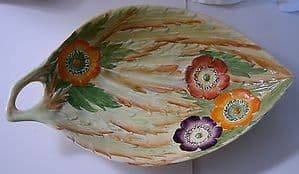 Carlton Ware Embossed Anemone Medium Sized Oval Tray with Carry Handle - 1930s