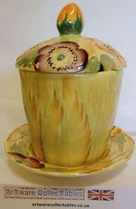 Carlton Ware Embossed Anemone Preserve Pot with Cover & Stand - 1930s - SOLD