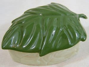 Carlton Ware Embossed 'Leaf' Two-Tone Green Trinket Box with Lid - 1950s
