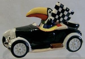 Carlton Ware Toucan in his Car - Flying The Winner's Flag - 9/25 - SOLD