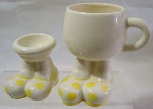 Carlton Ware Walking Ware Big Foot Yellow Spotted Matching Cup & Eggcup