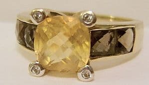 Citrine, Diamonds, Brown Topaz 9ct Hallmarked Gold Ladies Ring with Box - SOLD