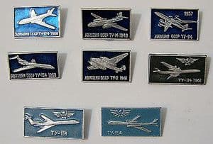 Official Russian Pin Badge - A collection of Tupolev TU aircraft x 8