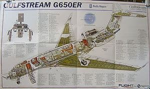 Original Flight Folded Cutaway Poster -Grumman G-650ER