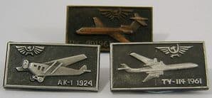 Original Russian Pin Badges - Aeroflot Progression in Airliners x 3