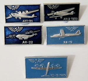Original Russian Pin Badges - Mainstream Aeroflot Prop Engined Aircraft x 5