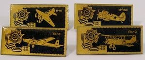 Original Russian Pin Badges - WWII Aircraft Heroes - 1941-45 x 4 Badges