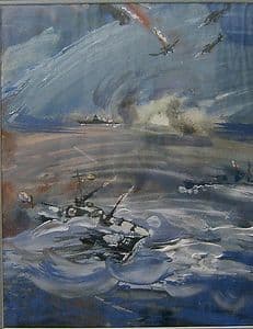 Original Soviet Gouache Painting - The Attack on Archangel - Signed, Framed