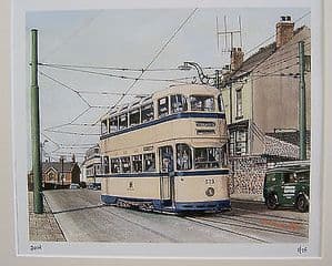 Phil Ambler Original Giclee Print - Sheffield Tram Charles Roberts 4-wheel Car