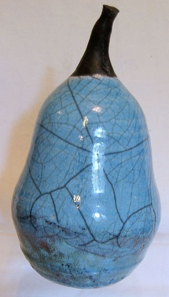 Raku Pottery Gourd Vase Blue Crackle