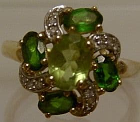 Russian Diopside & Diamond  9ct Gold Cluster Ring - SOLD