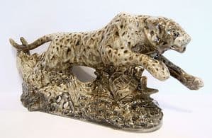 Stafforshire Cream Ware - Leaping Leopard - Signed