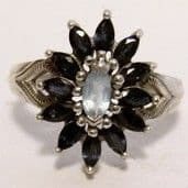 Victorian Sapphire & Topaz Silver (925) Flower Ring