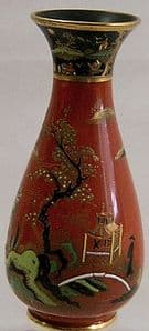 W&R Carlton Ware 'Temple without Temple'' Vase in Red & Black Decoration - 1920s - SOLD