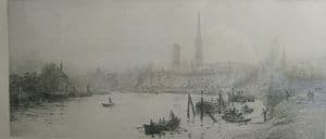 W.L.Wyllie - Etching - The River Scheldt, Antwerp - 1920s - SOLD