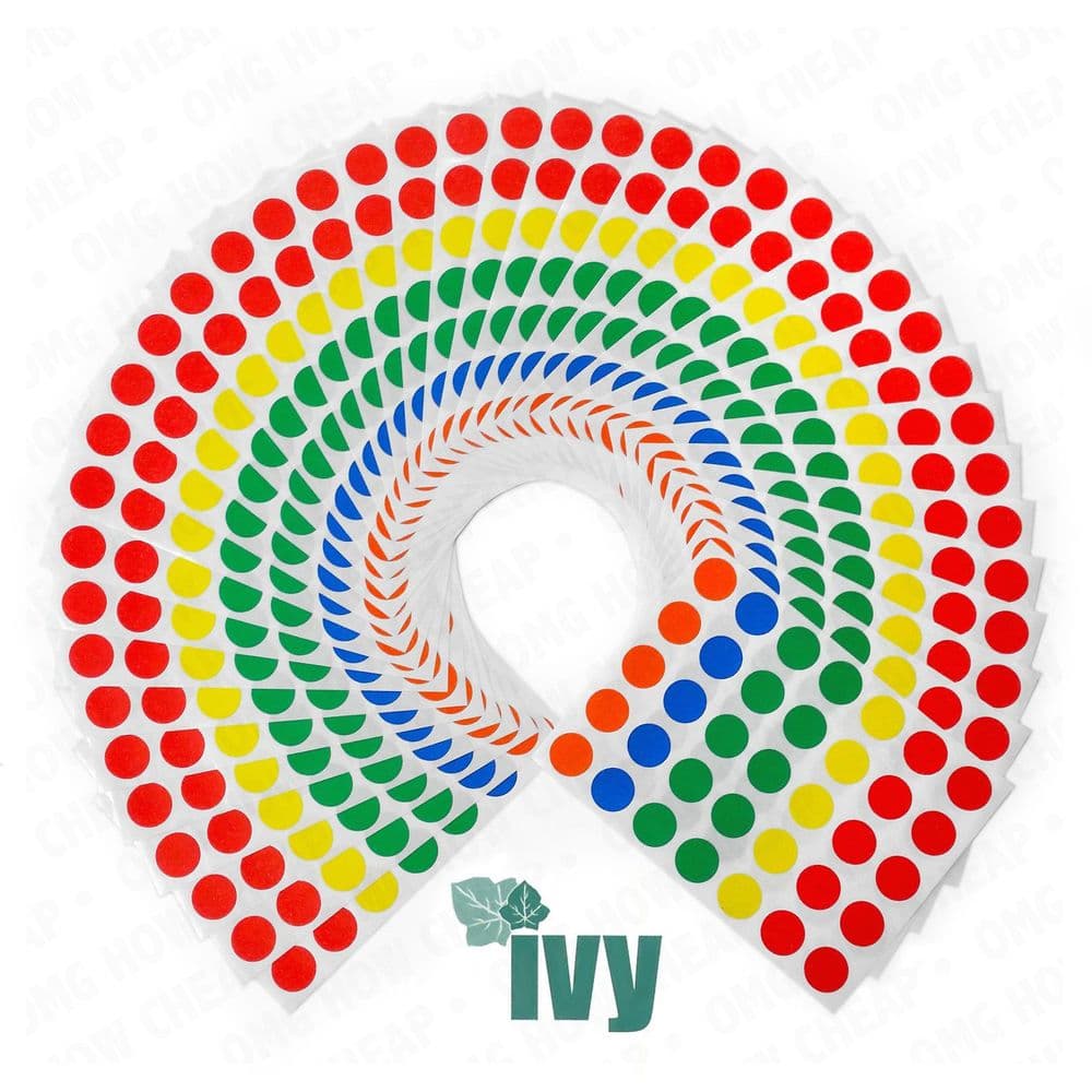 1 400 STICKY COLOURED 13mm LABELS DOTS CIRCLES SELF ADHESIVE FIVE COLOURS